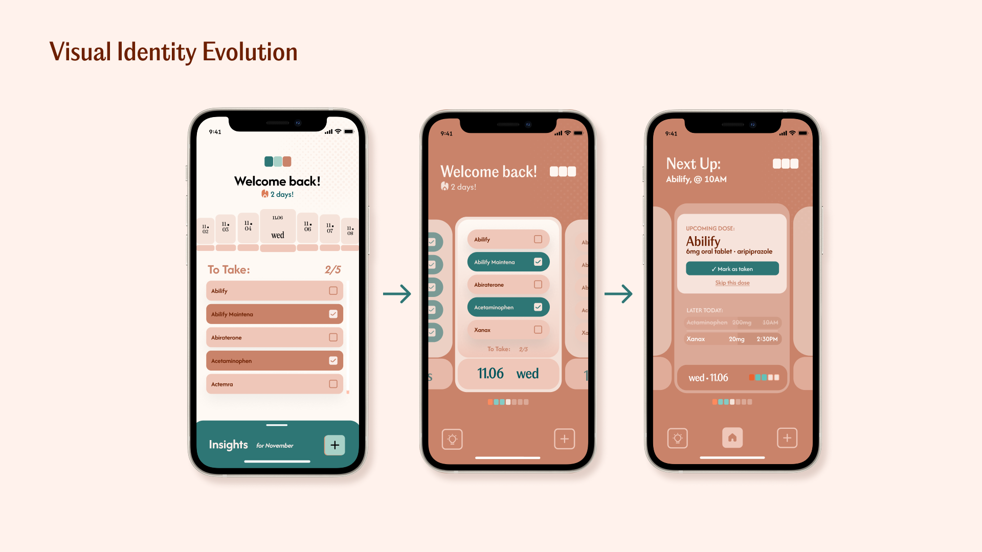 Iaso visual identity evolution across three iterations.