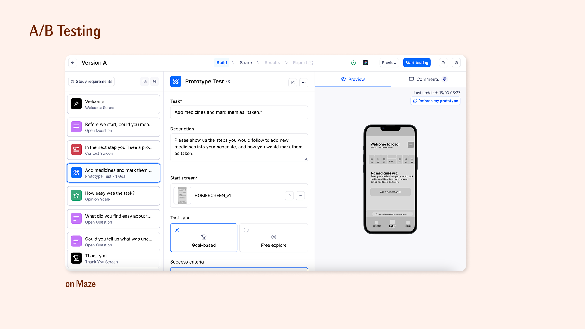 A/B test results in Maze