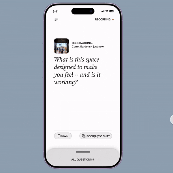 Curiosity Agent speculative app — minimal navigation and recording status